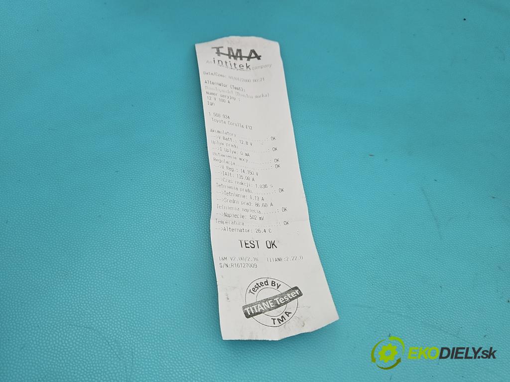 Toyota Corolla E12 2001-2009 2.0 D4D 116 HP manual 85 kW 1995 cm3 5- Alternator  (Alternátor)