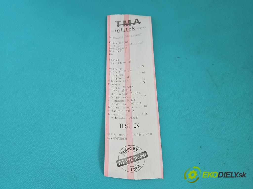 Skoda Octavia III 2013- 1.5 TSI 150 HP manual 110 kW 1498 cm3 5- Alternator 05E903026C (Alternátor)