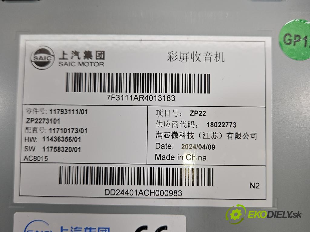 MG MG3  24- 1.5 16V 102 HP automatic 75 kW 1498 cm3 5- Zobrazit: 7F3111AR4013183 (Prístrojová doska)