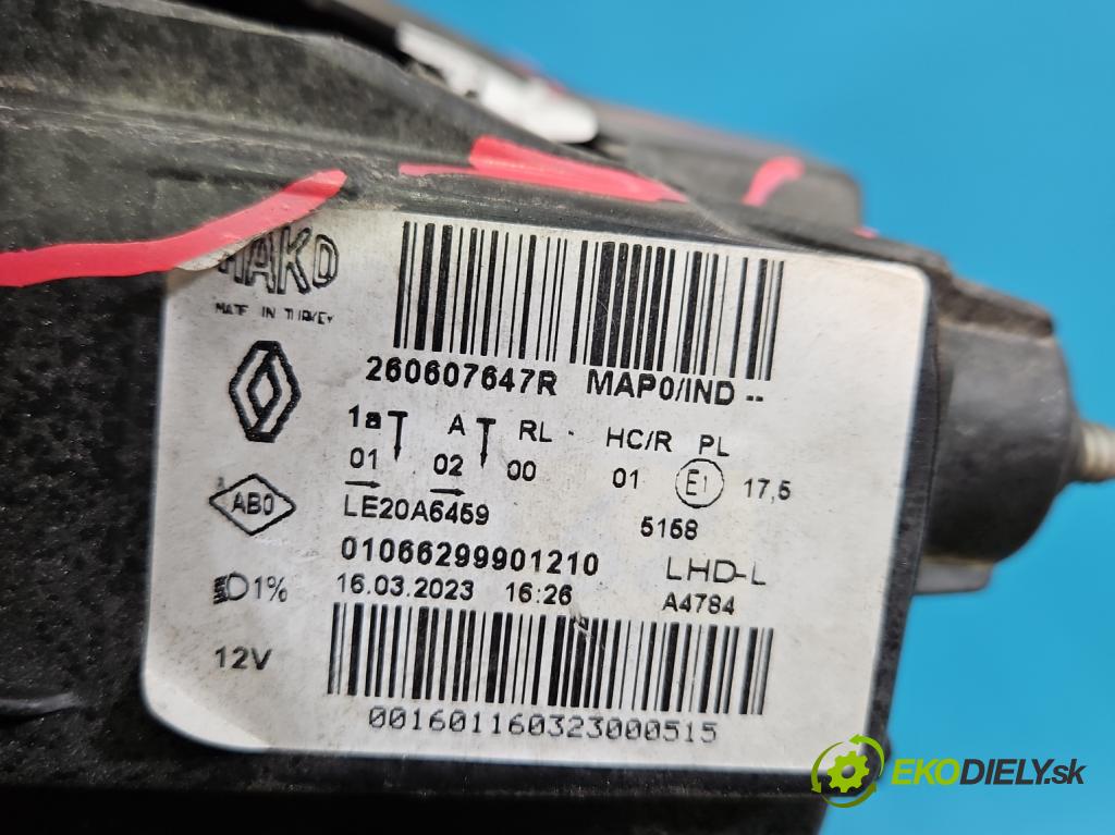 Renault Clio V 2019- 1.0 91 KM automatic 67 kW 999 cm3 5- Reflektor: ľavý 260607647R (Kľučka dverí ostatné)