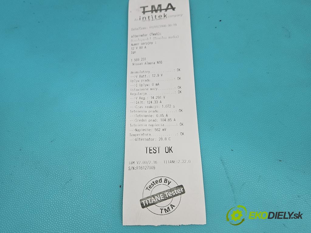 Nissan Almera N16 2000-2006 2.2 TD 110 HP manual 81 kW 2184 cm3 5- Alternator  (Alternátor)