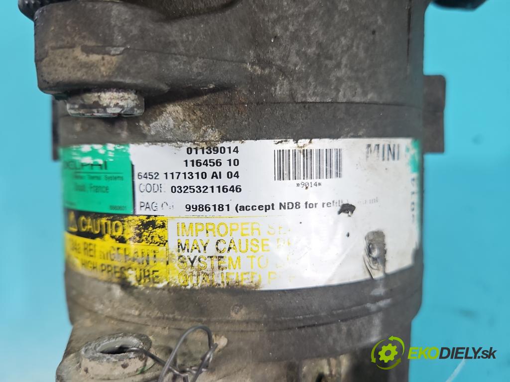 Mini One I 2000-2006 1.6 16V 90 HP manual 66 kW 1598 cm3 3- Kompresor: klimatizácie 01139014 (Kompresor klimatizácie)