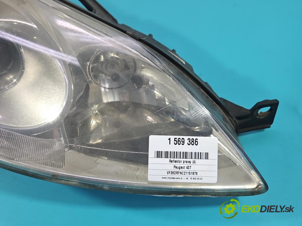 Peugeot 407 2.0 16V 136 HP manual 100 kW 1997 cm3 4- Reflektor: pravý 9641944180 (Svetlo predné pravé)