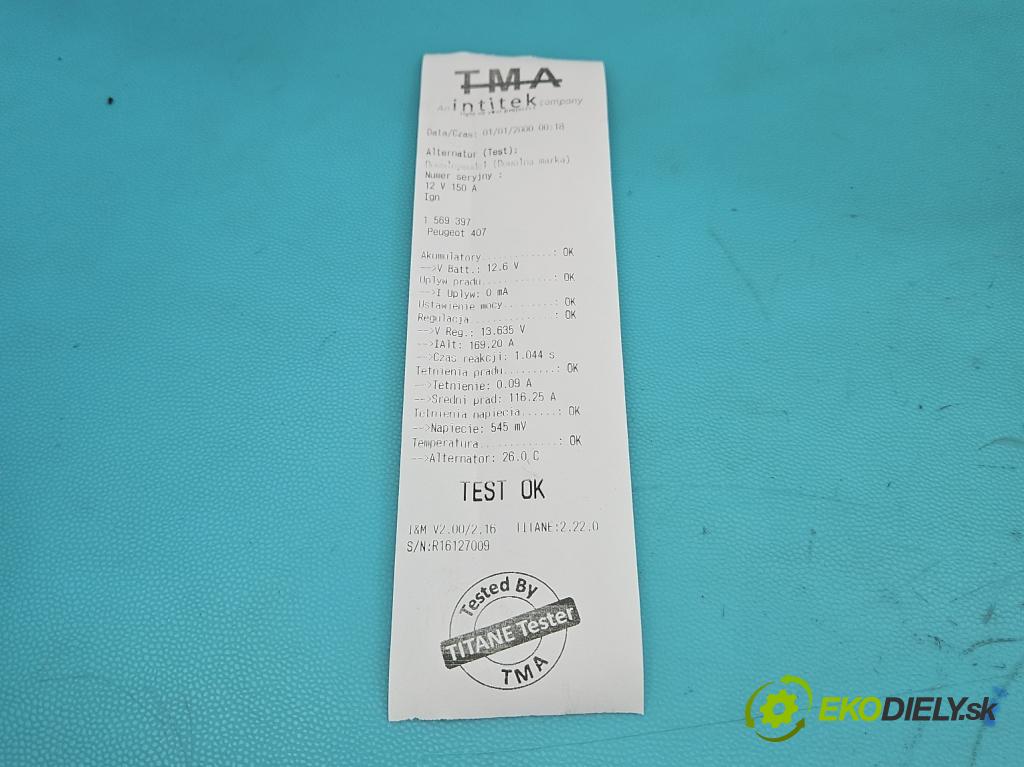 Peugeot 407 2.0 16V 136 HP manual 100 kW 1997 cm3 4- Alternator 9646477580 (Alternátor)