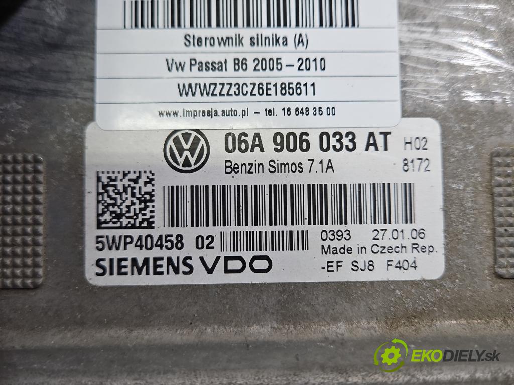 Vw Passat B6 2005-2010 1.6 8V 102 HP manual 75 kW 1595 cm3 5- riadiaca jednotka motora 06A906033AT