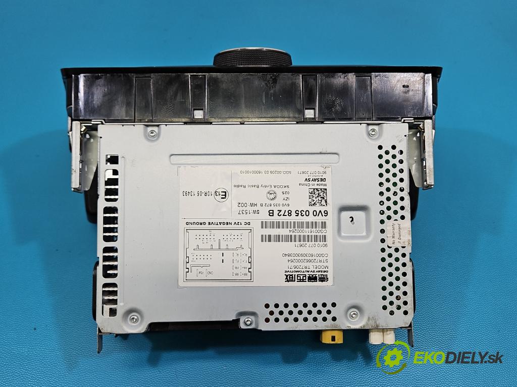 Skoda Fabia III 2014- 2021 1.0 MPI 60 hp manual 44 kW 999 cm3 5- Radio továrna: 6V0035872B