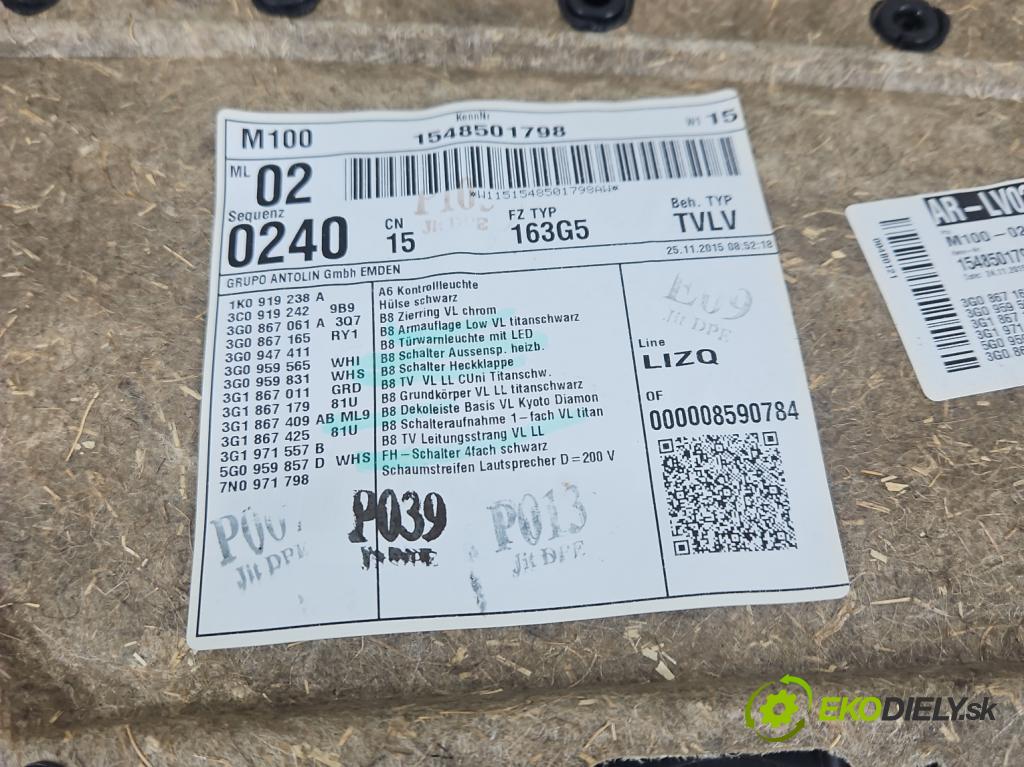 Vw Passat B8 2014 - 2.0 tdi 150 HP automatic 110 kW 1968 cm3 5- Čalounictví: dvere predné ľavé 3G1867409AB