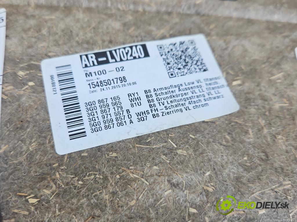 Vw Passat B8 2014 - 2.0 tdi 150 HP automatic 110 kW 1968 cm3 5- Čalounictví: dvere predné ľavé 3G1867409AB