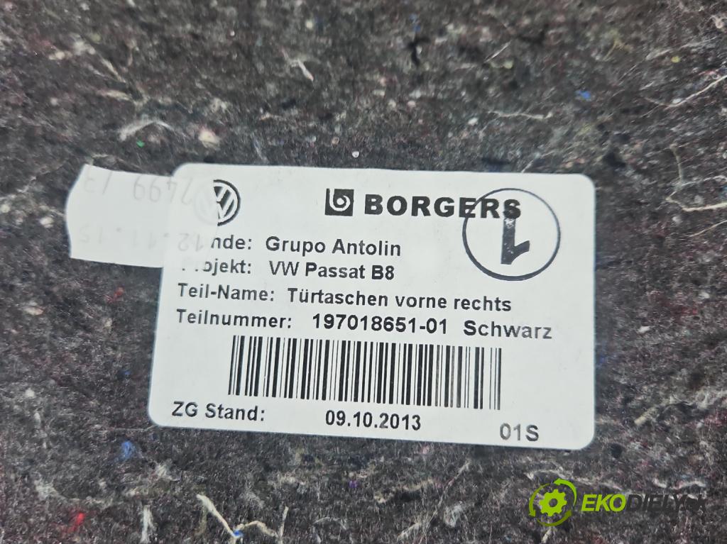 Vw Passat B8 2014 - 2.0 tdi 150 HP automatic 110 kW 1968 cm3 5- Čalounictví: dvere predné pravé 197018651