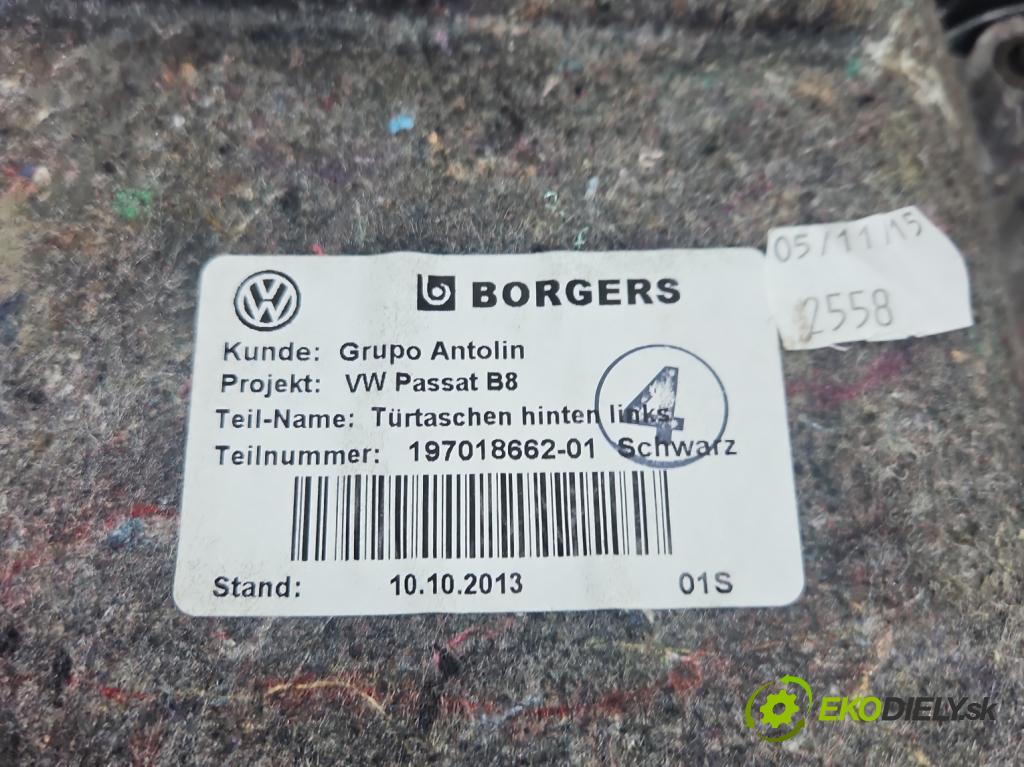 Vw Passat B8 2014 - 2.0 tdi 150 HP automatic 110 kW 1968 cm3 5- Čalounictví: dvere zadné ľavé 3G0867179B