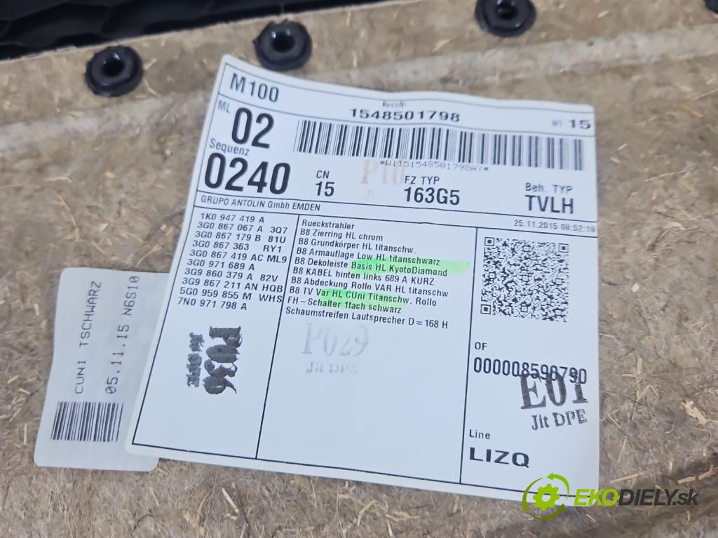 Vw Passat B8 2014 - 2.0 tdi 150 HP automatic 110 kW 1968 cm3 5- Čalounictví: dvere zadné ľavé 3G0867179B