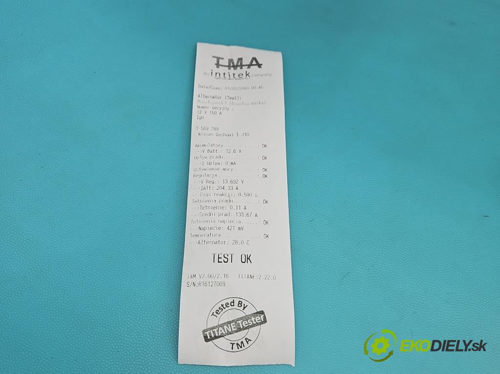 Nissan Qashqai I J10 2006-2013 2.0 dci 150 HP manual 110 kW 1995 cm3 5- Alternator 23100JD71A (Alternátor)