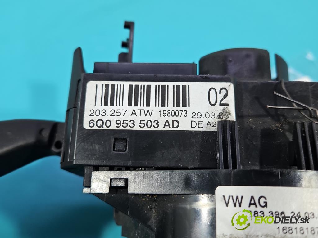 Seat Ibiza III 6L 2002-2008 1.4 16V 75 hp manual 55 kW 1390 cm3 3- Přepínač sdružený 6Q0953503AD (Páčky pod volantem)