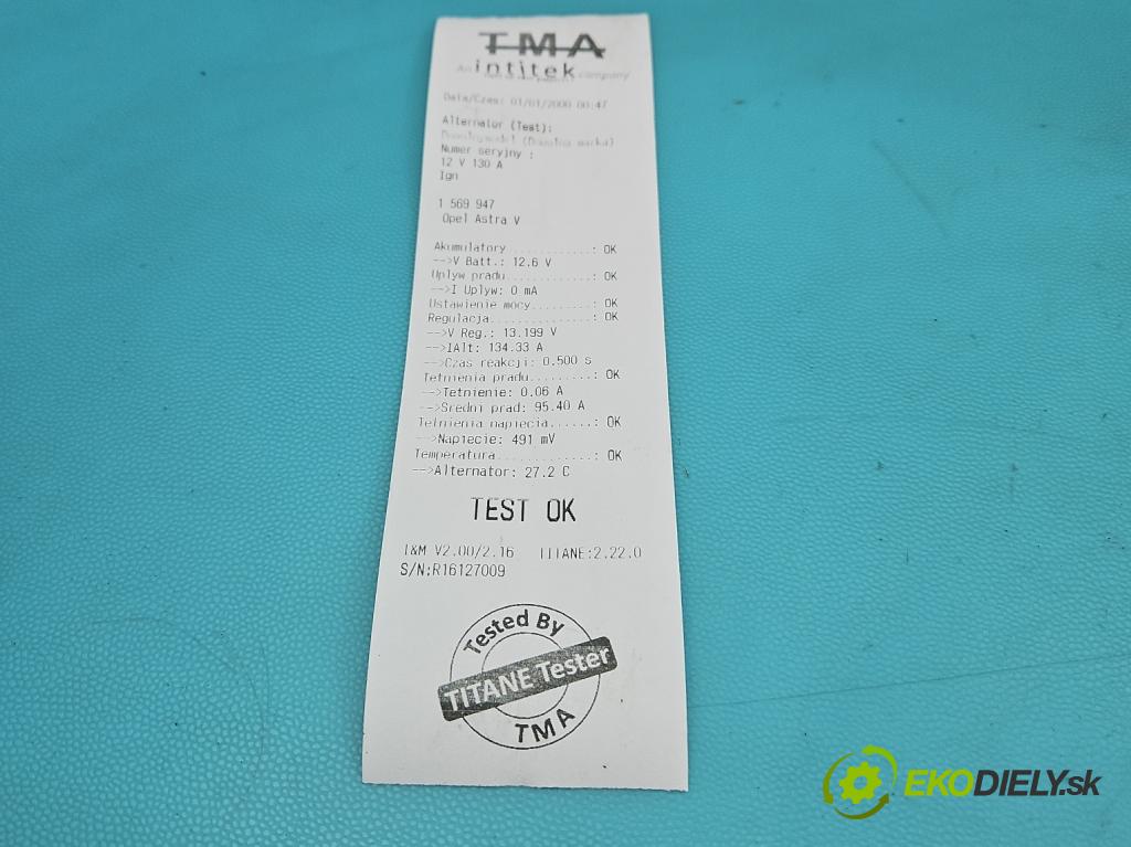 Opel Astra V  2015-2022 1.4 T 125 HP manual 92 kW 1399 cm3 5- Alternator 0126312102 (Alternátor)