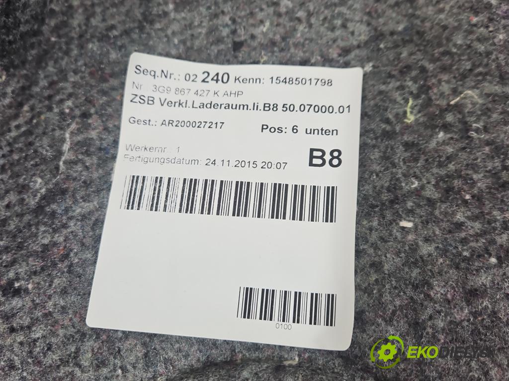 Vw Passat B8 2014 - 2.0 tdi 150 HP automatic 110 kW 1968 cm3 5- Čalounictví: kufra: ľavé 3G9867427K