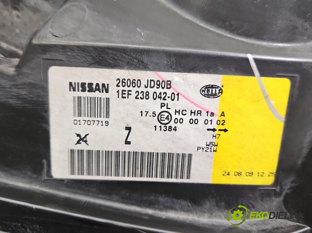 Nissan Qashqai I J10 2006-2013 2.0 dci 150 HP manual 110 kW 1995 cm3 5- Reflektor: ľavý 26060-JD90B (Kľučka dverí ostatné)