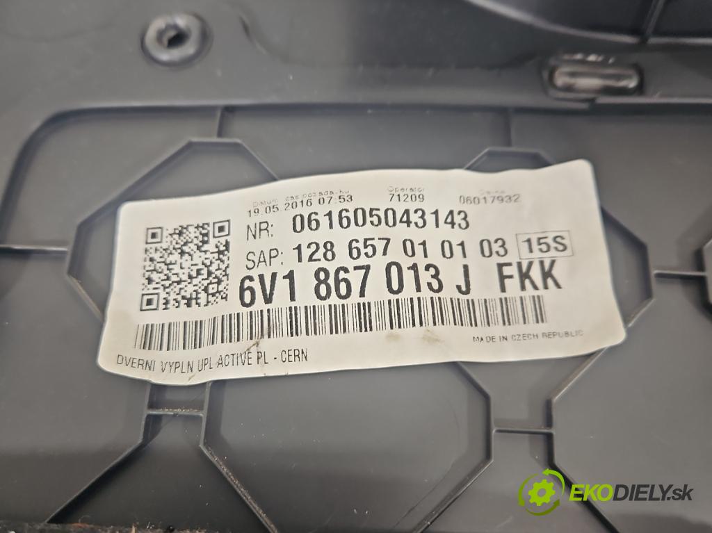 Skoda Fabia III 2014- 2021 1.0 MPI 60 HP manual 44 kW 999 cm3 5- Čalounictví: dvere predné ľavé