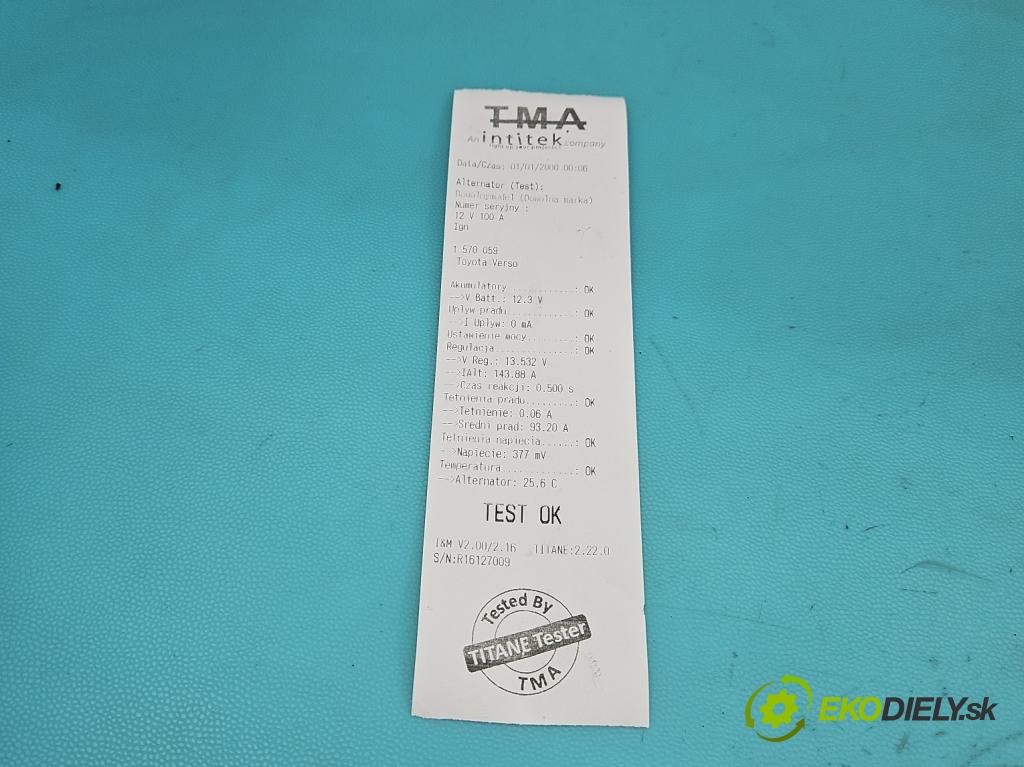 Toyota Verso 2009-2018 1.8 16V 147 HP manual 108 kW 1798 cm3 5- Alternator 27060-0T181 (Alternátor)