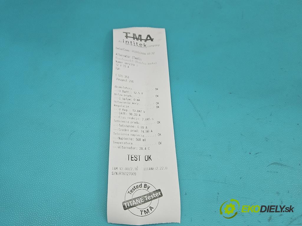 Peugeot 206 1.1 8V 60 HP manual 44.1 kW 1124 cm3 3- Alternator 9656956080 (Alternátor)