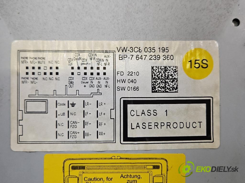 Vw Scirocco II 2008-2017 1.4 TSI 160 HP manual 118 kW 1390 cm3 3- Radio originál 3C8035195