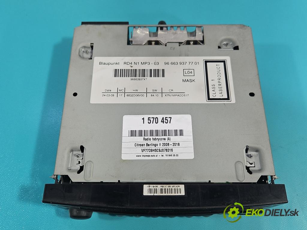 Citroen Berlingo II 2008-2018 1.6 hdi 90 HP manual 66 kW 1560 cm3 5- Radio originál 966639377701