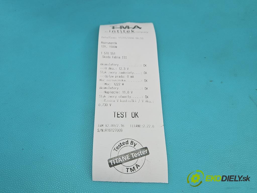 Skoda Fabia III 2014- 2021 1.0 MPI 60 hp manual 44 kW 999 cm3 5- startér: 02M911021G (Startér)