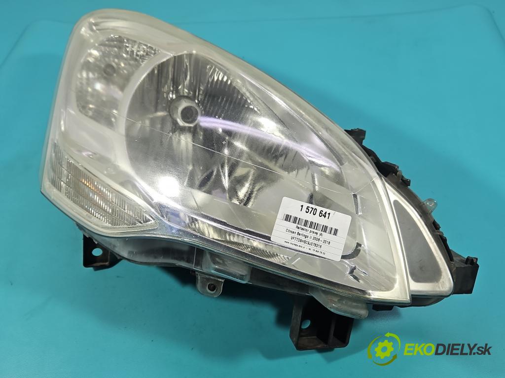 Citroen Berlingo II 2008-2018 1.6 hdi 90 HP manual 66 kW 1560 cm3 5- Reflektor: pravý 9682828180 (Svetlo predné pravé)
