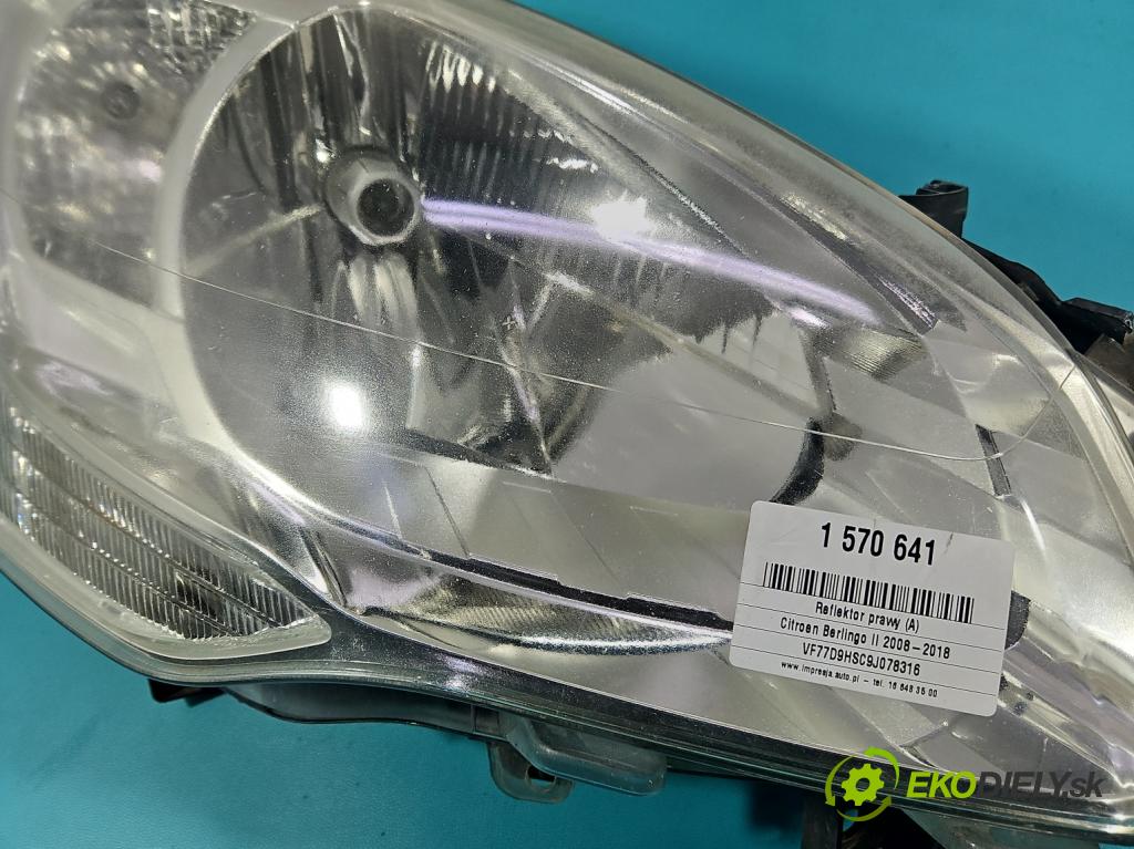 Citroen Berlingo II 2008-2018 1.6 hdi 90 HP manual 66 kW 1560 cm3 5- Reflektor: pravý 9682828180 (Svetlo predné pravé)