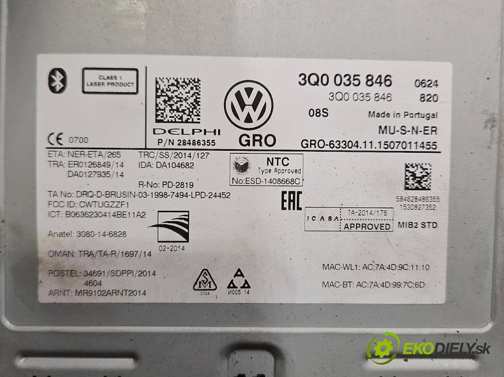 Vw Passat B8 2014 - 2.0 tdi 150 HP automatic 110 kW 1968 cm3 5- Navigácia: čítačka 3Q0035846