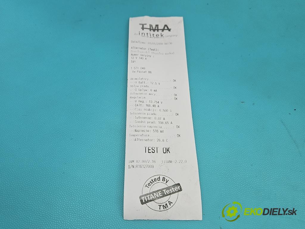 Vw Passat B6 2005-2010 1.9 tdi 105 HP manual 77 kW 1896 cm3 4- Alternator 06F903023F (Alternátor)