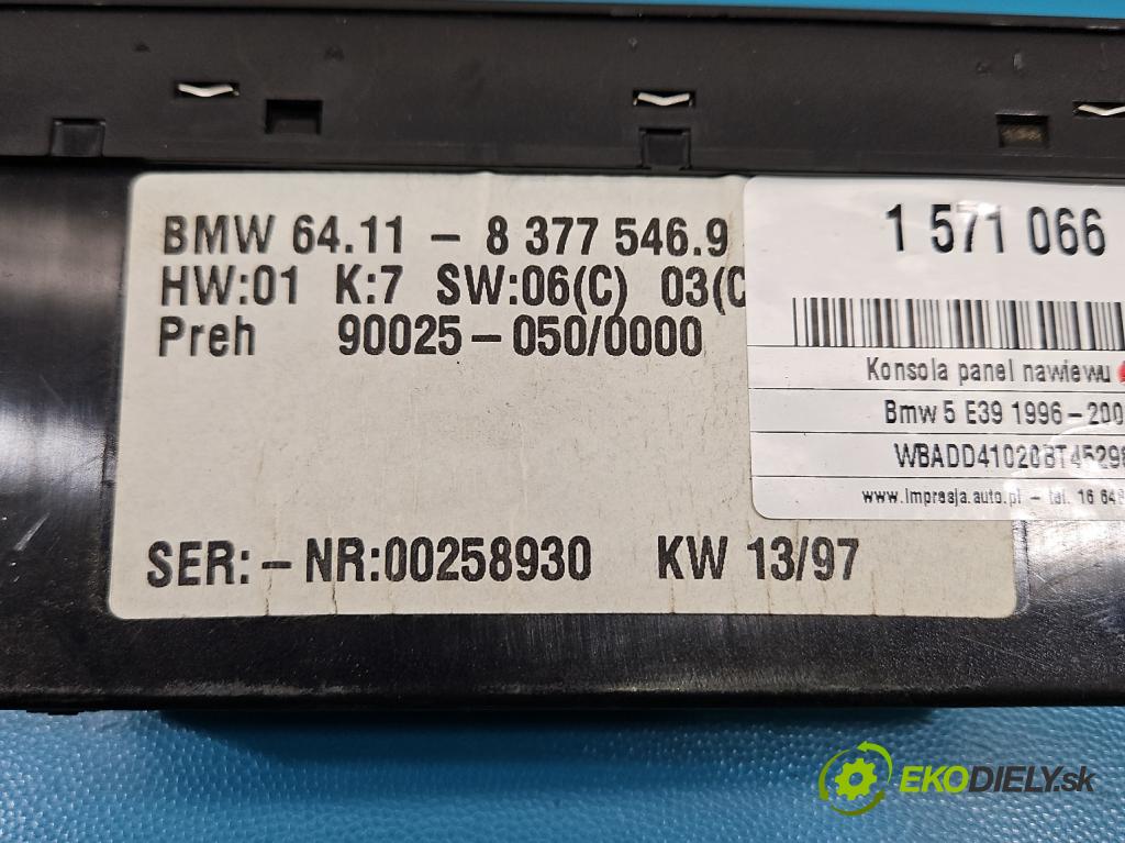 Bmw 5 E39 1996-2003 2.5 R6 170 hp automatic 125 kW 2494 cm3 4- palubní deska panel topení 8377546