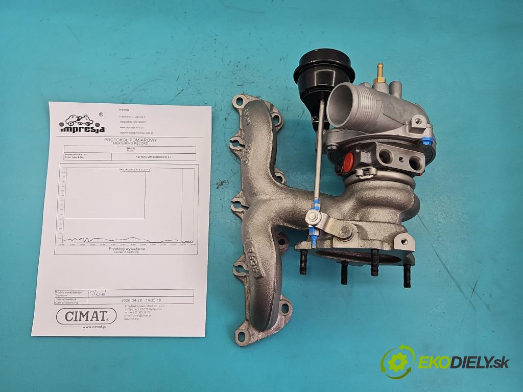 Vw Scirocco II 2008-2017 1.4 TSI 160 HP manual 118 kW 1390 cm3 3- turbodúchadlo, turbo repasovaná K032074DAB42-162