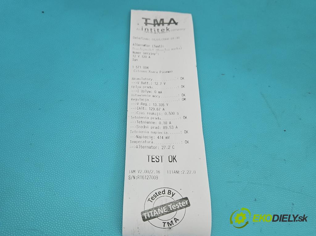 Citroen Xsara Picasso 1.8 16V 116 HP manual 85 kW 1749 cm3 5- Alternator CA1564IR (Alternátor)