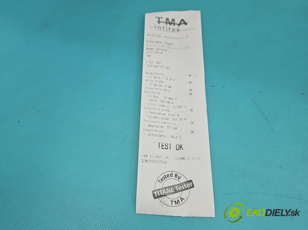 Citroen C3 III 2016-2024 1.2 12V 110 HP manual 81 kW 1199 cm3 5- Alternator 9835688980 (Alternátor)