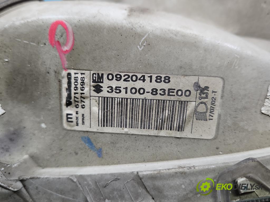 Opel Agila A 2000-2007 1.2 16V 75 hp manual 55 kW 1199 cm3 5- světlo pravý 09204188 (Pravé přední světlo)