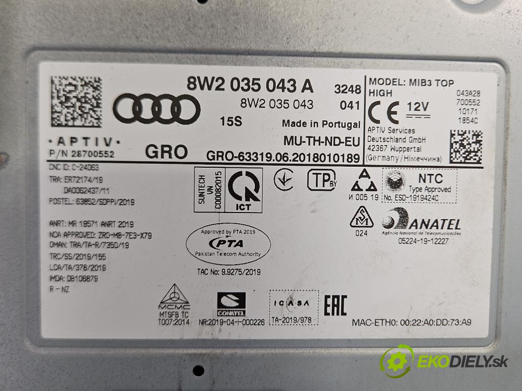 Audi A4 B9 2015-2024 2.0 TDI 190 HP automatic 140 kW 1968 cm3 5- Navigácia: čítačka 8W2035043A