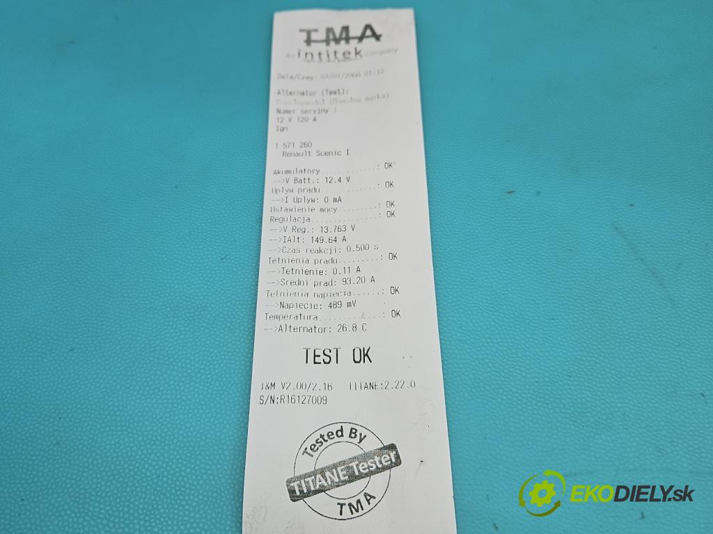 Renault Scenic I 1996-2003 1.9 dti 98 HP manual 72 kW 1870 cm3 5- Alternator 2541976B (Alternátor)