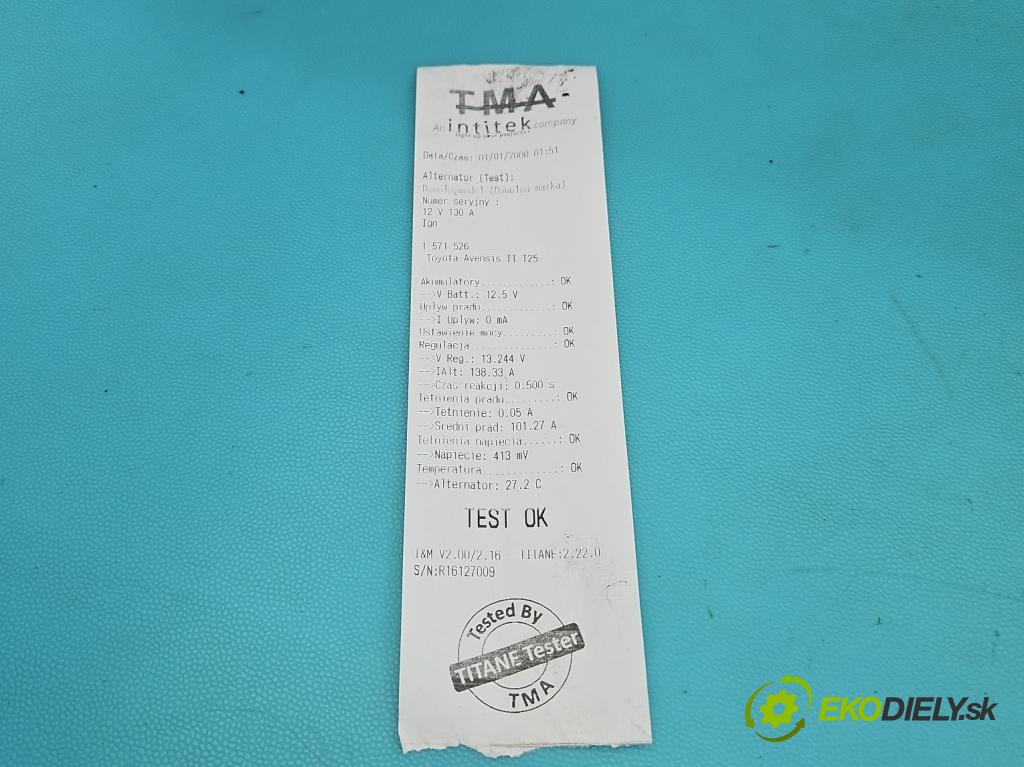 Toyota Avensis II T25 2003-2008 2.0 D4D 116 HP manual 85 kW 1995 cm3 5- Alternator 27060-27090 (Alternátor)