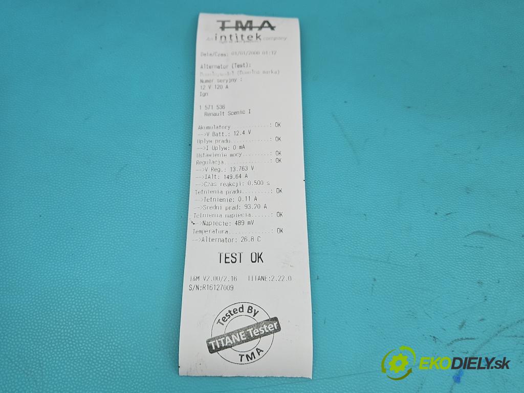 Renault Scenic I 1996-2003 1.9 dci 102 HP manual 75 kW 1870 cm3 5- Alternator  (Alternátor)