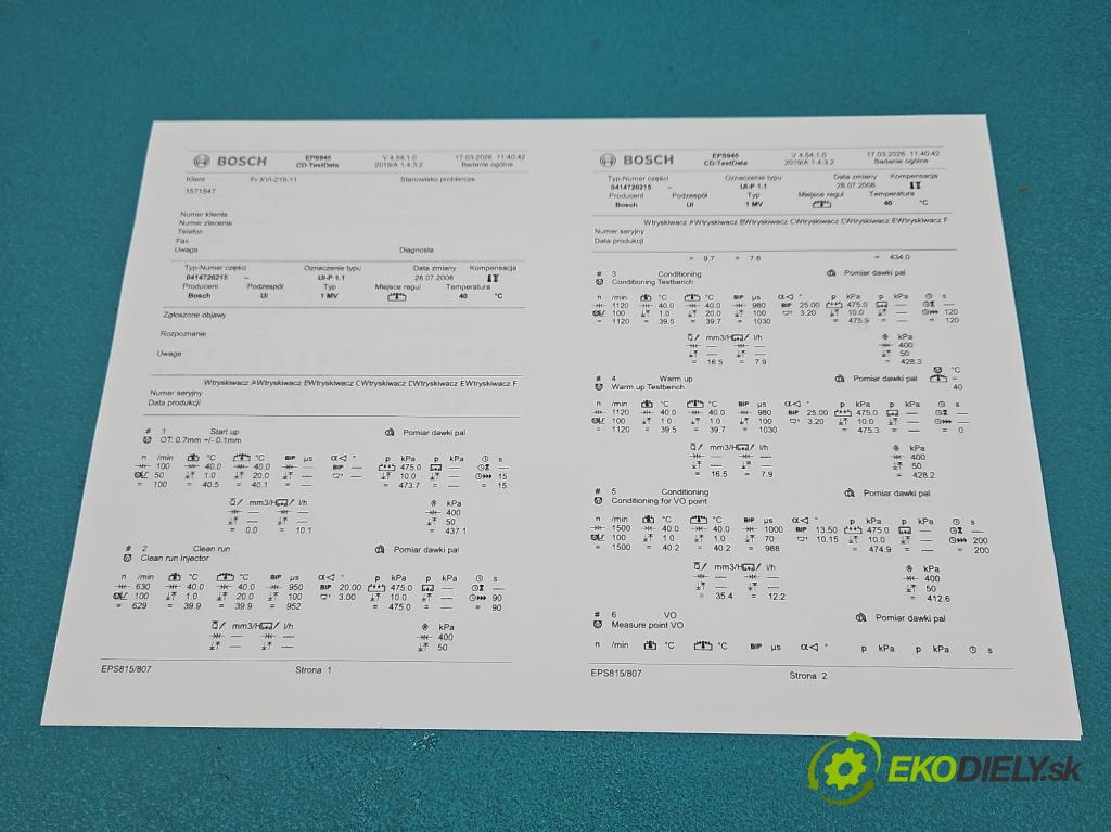 Skoda Roomster 1.4 TDi 69KM manual 51 kW 1422 cm3 5- vstrekovacie čerpadlo 0414720215 (Vstrekovač paliva)