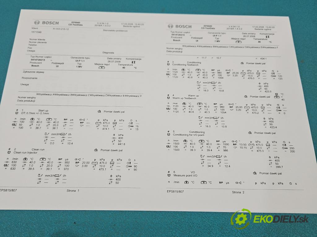 Skoda Roomster 1.4 TDi 69KM manual 51 kW 1422 cm3 5- vstrekovacie čerpadlo 0414720215 (Vstrekovač paliva)