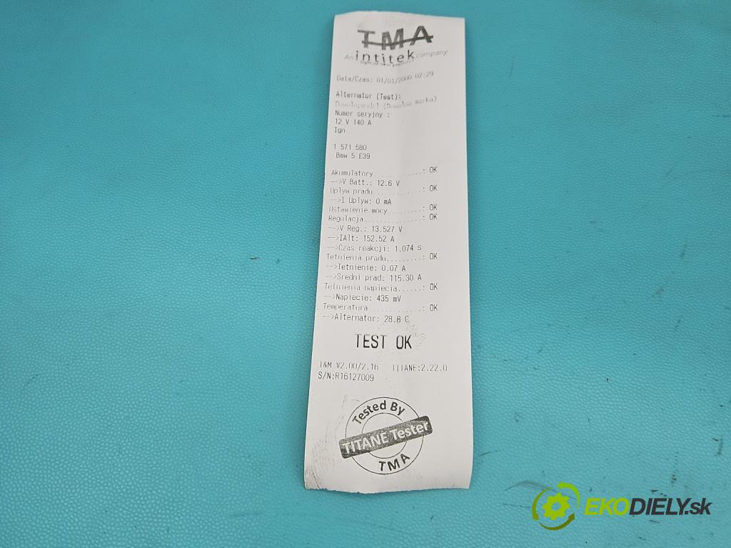 Bmw 5 E39 1996-2003 2.5 R6 170 HP automatic 125 kW 2494 cm3 4- Alternator 0123515004 (Alternátor)