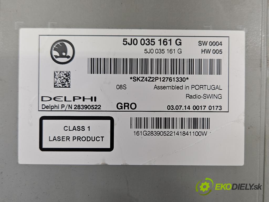 Skoda Fabia II 2007-2014 1.6 tdi CAYA 105 HP manual 77 kW 1598 cm3 5- Radio originál 5J0035161G