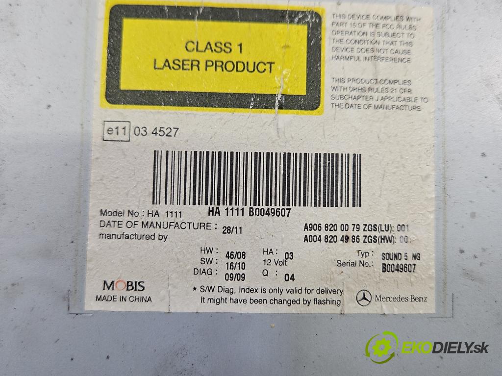 Mercedes Sprinter II 906 2006-  2.2 cdi 109 HP manual 80 kW 2148 cm3 5- Radio originál A90682000079