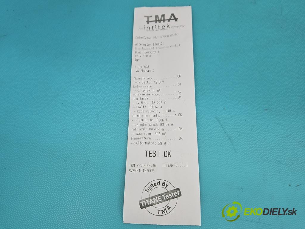 Vw Sharan I 1995-2010 1.9 tdi 110 hp manual 81 kW 1896 cm3 5- Alternator 0123515020 (Alternátor)