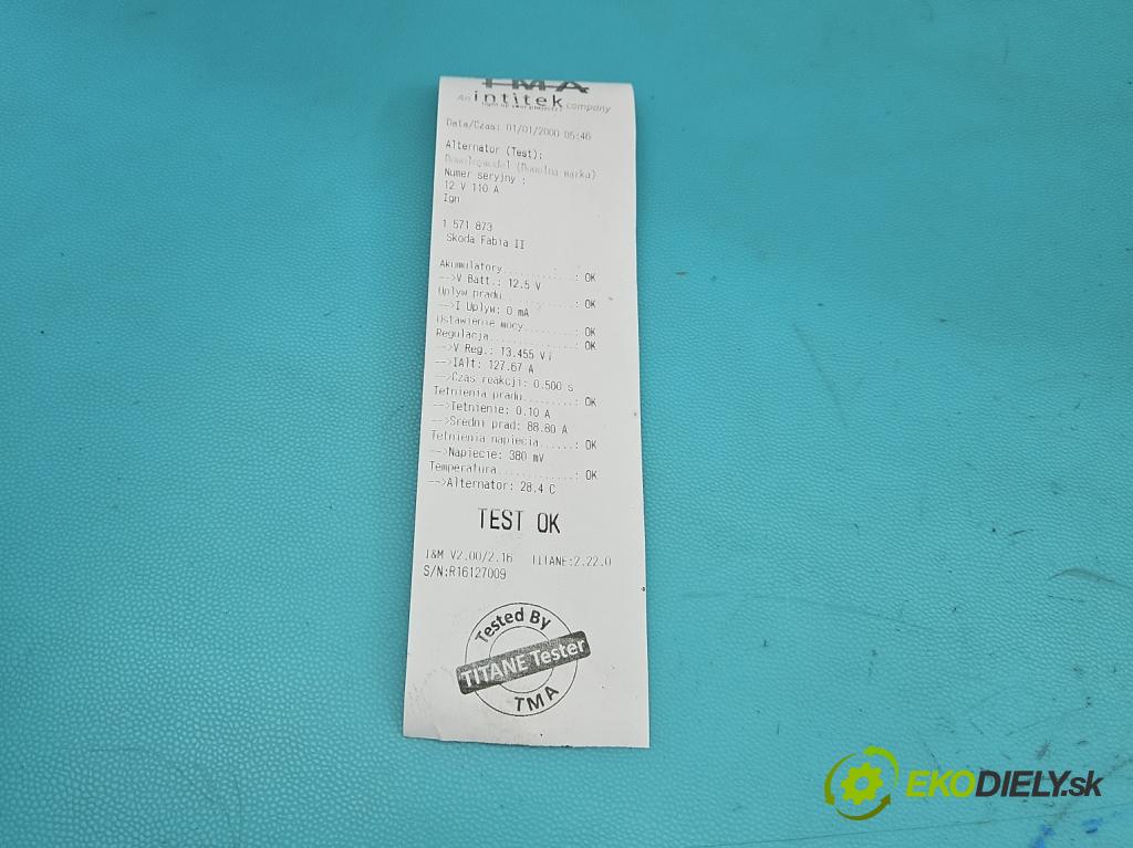 Skoda Fabia II 2007-2014 1.6 tdi CAYA 105 HP manual 77 kW 1598 cm3 5- Alternator 2542730J (Alternátor)