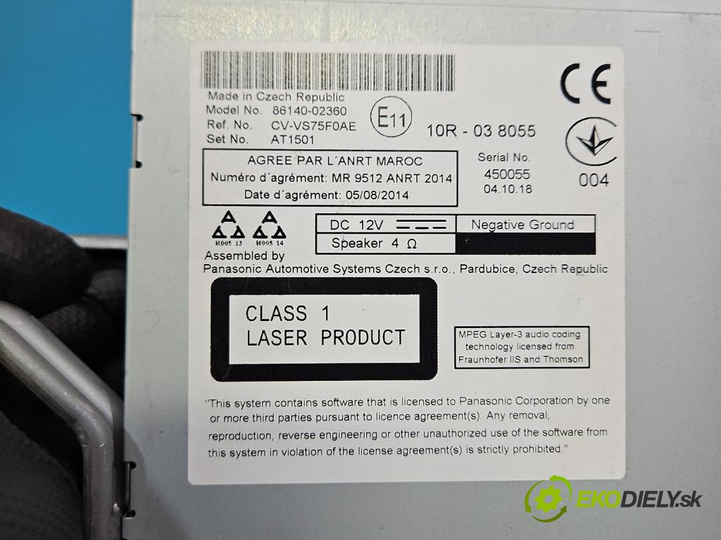 Toyota Auris II 2012-2018 1.6 16V 132  HP manual 97 kW 1598 cm3 5- Radio originál 86140-02360