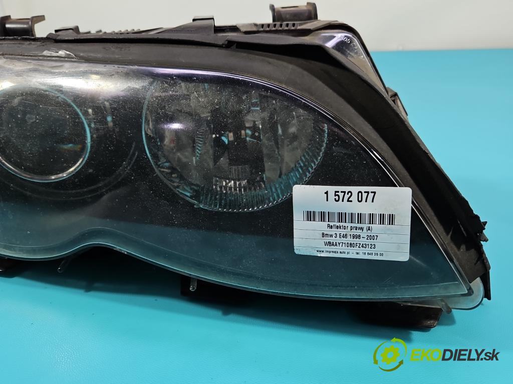 Bmw 3 E46 1998-2007 2.0 16V 143 HP manual 105 kW 1995 cm3 4- Reflektor: pravý  (Svetlo predné pravé)