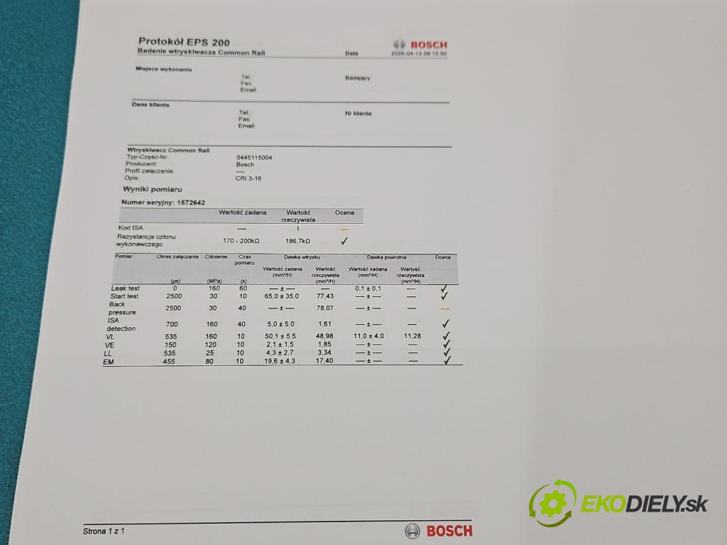 Audi A4 B7 2004-2008 3.0 tdi BKN: 204 HP automatic 150 kW 2967 cm3 5- vstrek 0445115004 (Vstrekovač paliva)