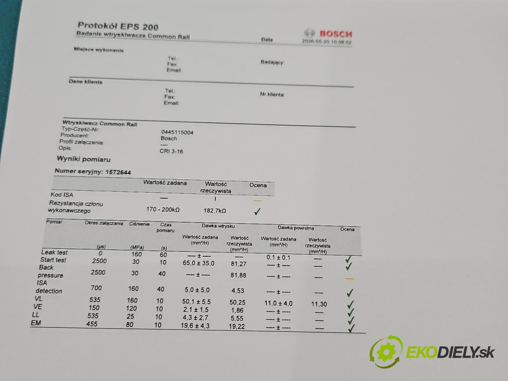 Audi A4 B7 2004-2008 3.0 tdi BKN: 204 hp automatic 150 kW 2967 cm3 5- vstřikovač diesel 0445115004